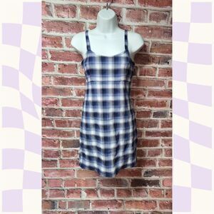 Hollister Blue Plaid Sleeveless Mini Dress – Women’s Small Square Neck Zip Back